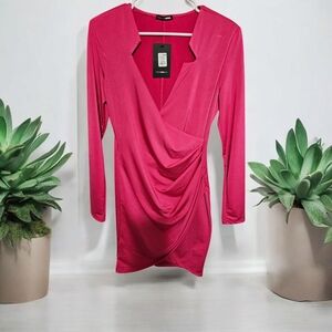 Fashion Nova Asymmetrical Pink Ruched Dress